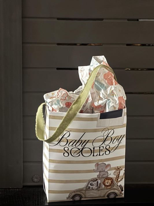 Personalized Baby Boy Gift Bundle | Custom Onesie, Stickers, Gift Bag