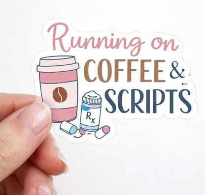 Coffee Scripts Pharmacy Tech Sticker – CPhT Laptop Decal – Healthcare Worker Gift