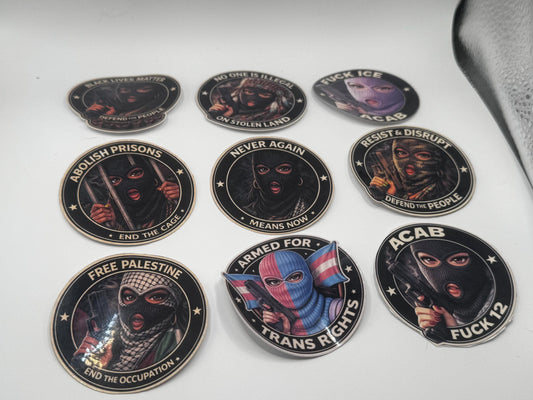 8-Piece Resistance Sticker Pack | Waterproof Vinyl Stickers | Political Activist Art | Laptop Water Bottle Stickers