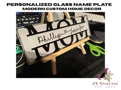 Custom Glass Name Plate, Modern Desk Decor, Personalized Family Sign