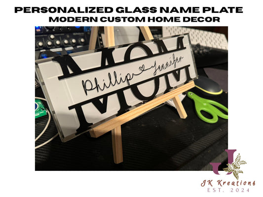Custom Glass Name Plate, Modern Desk Decor, Personalized Family Sign