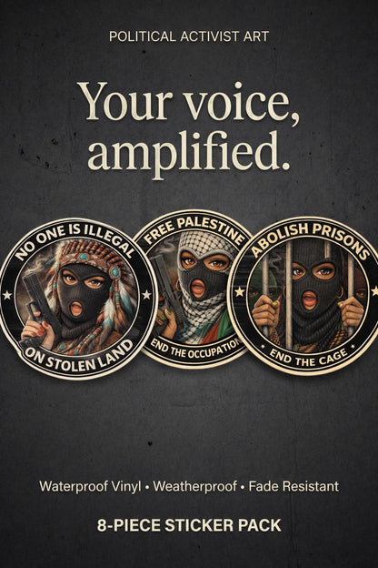 8-Piece Resistance Sticker Pack | Waterproof Vinyl Stickers | Political Activist Art | Laptop Water Bottle Stickers