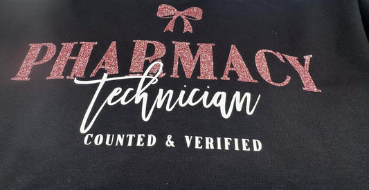 Pharmacy Technician Glitter Shirt – Counted & Verified Black Tee