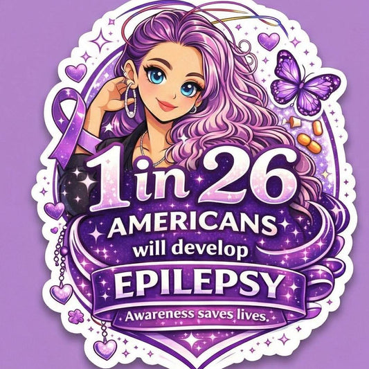 Epilepsy Awareness Sticker – 1 in 26 Statistic Purple Ribbon Decal (Waterproof)