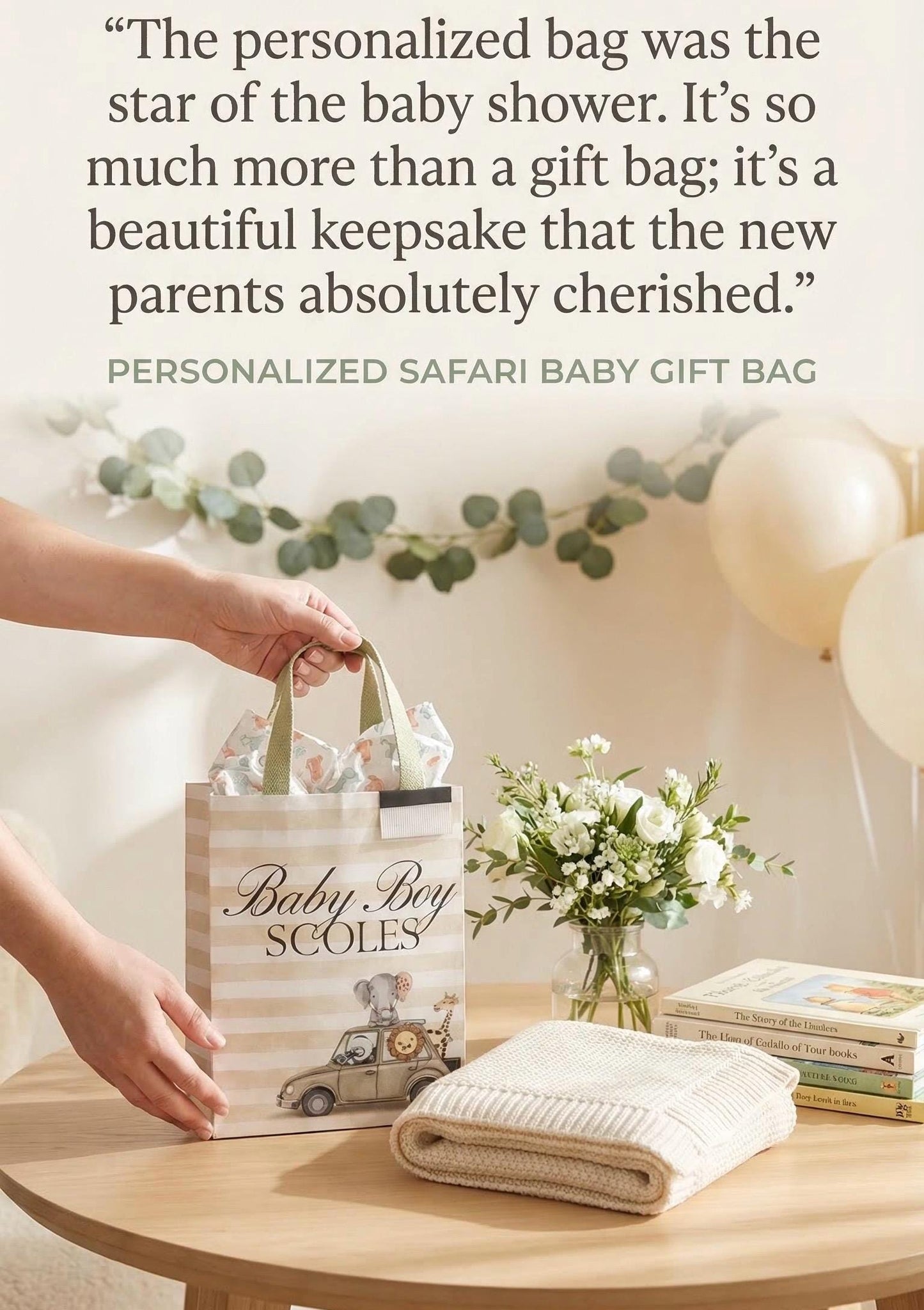 Personalized Safari Baby Gift Bag | Custom Name, Jungle Theme Newborn Gift