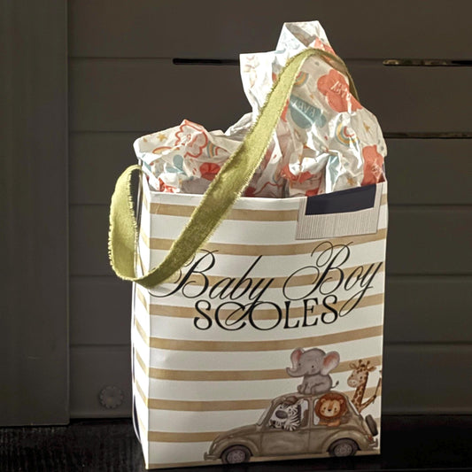 Personalized Safari Baby Gift Bag | Custom Name, Jungle Theme Newborn Gift