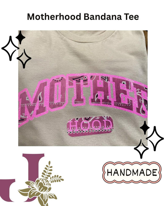 Motherhood Era Shirt | Pink Bandana Glitter Varsity Tee