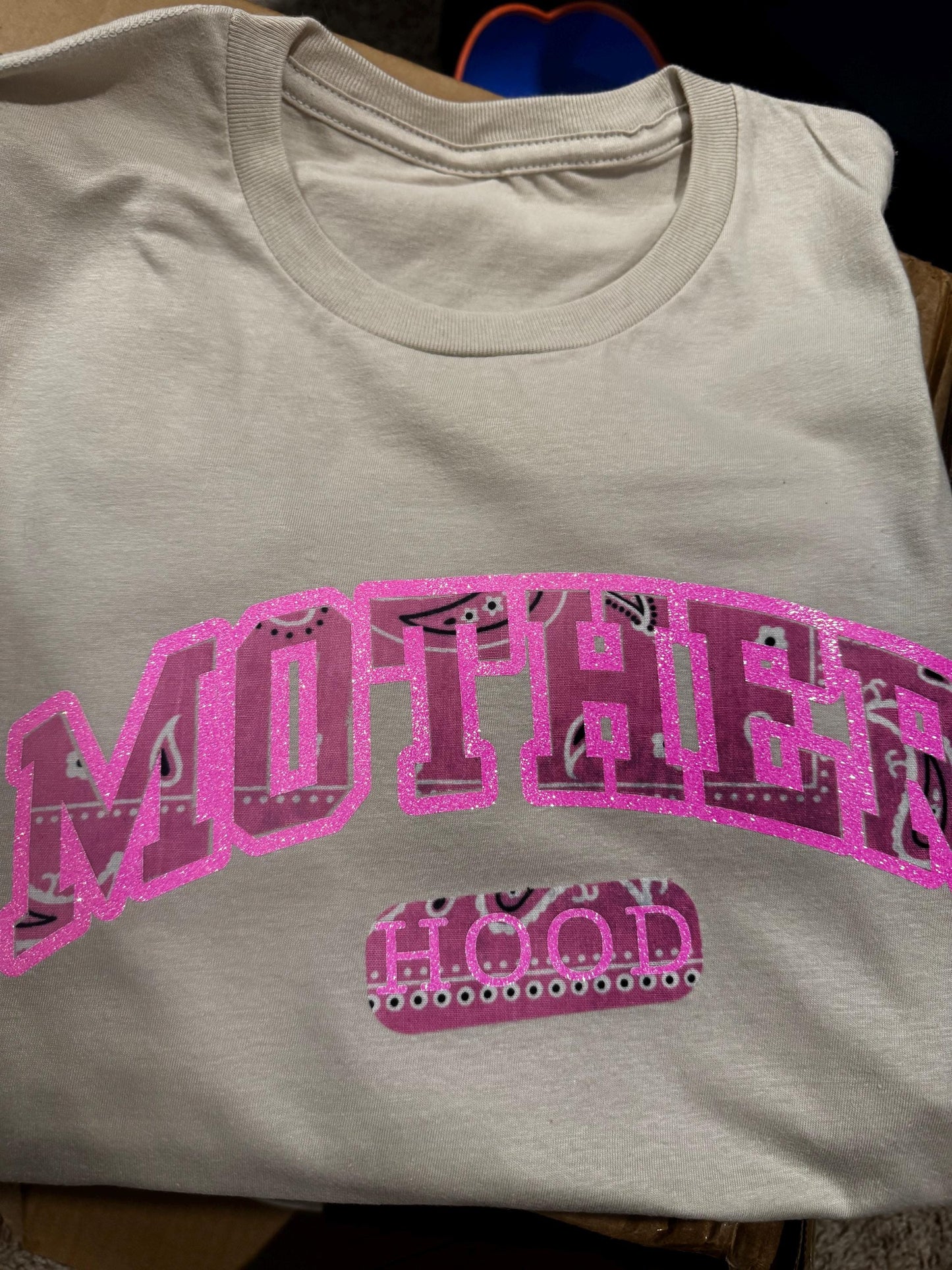 Motherhood Era Shirt | Pink Bandana Glitter Varsity Tee
