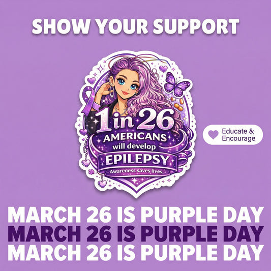 Epilepsy Awareness Sticker – 1 in 26 Statistic Purple Ribbon Decal (Waterproof)
